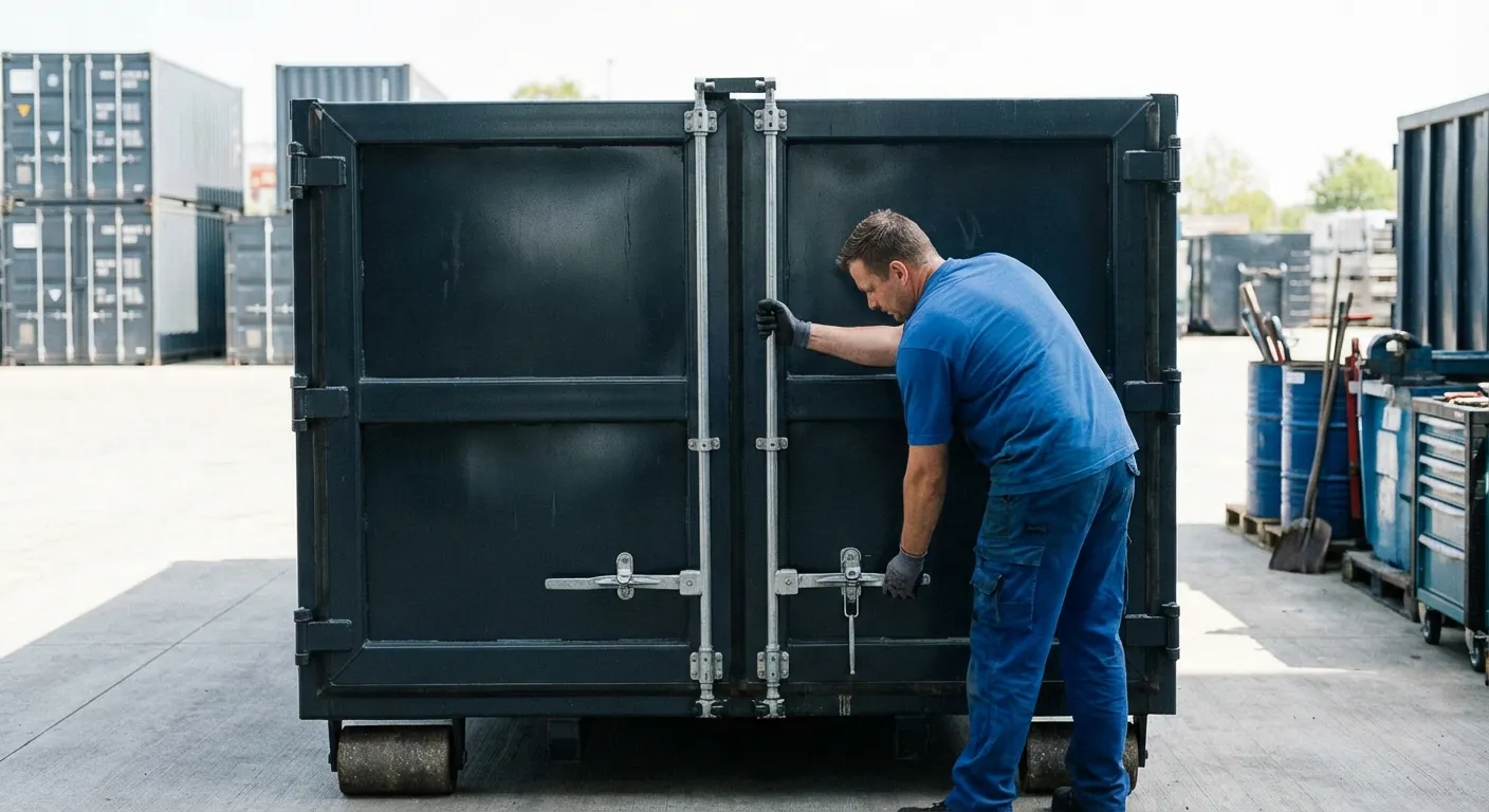 Dumpster walk-in loading door open showing easy access in Richardson, TX