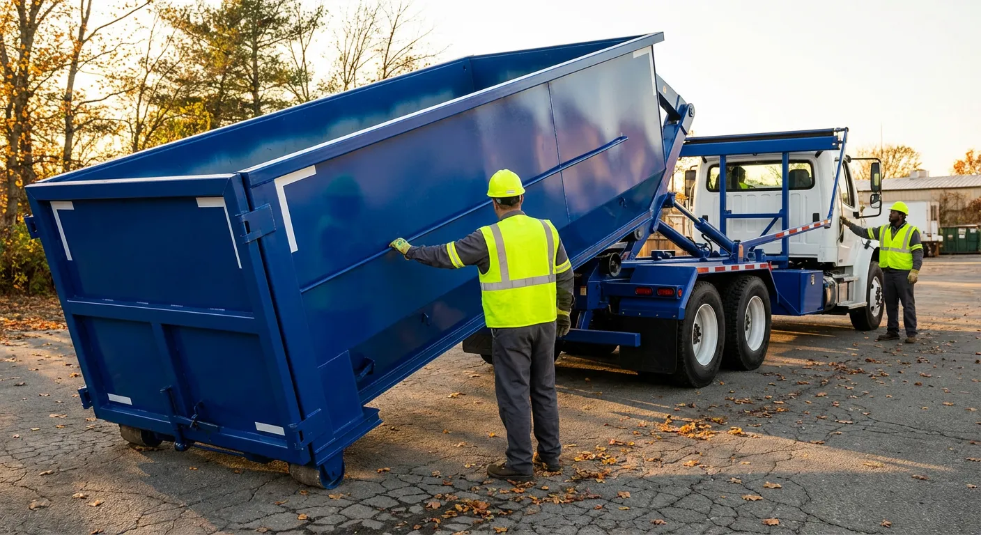 Commercial roll-off dumpster delivery truck in Richardson, TX
