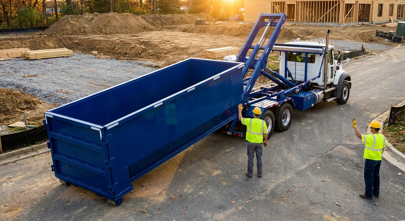 Construction dumpster delivery truck in Richardson, TX