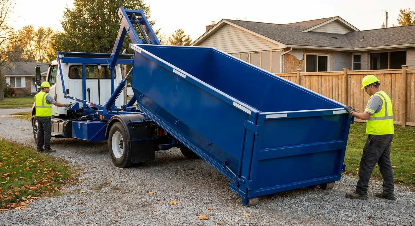 Roll-off dumpster rental delivery truck in Richardson, TX