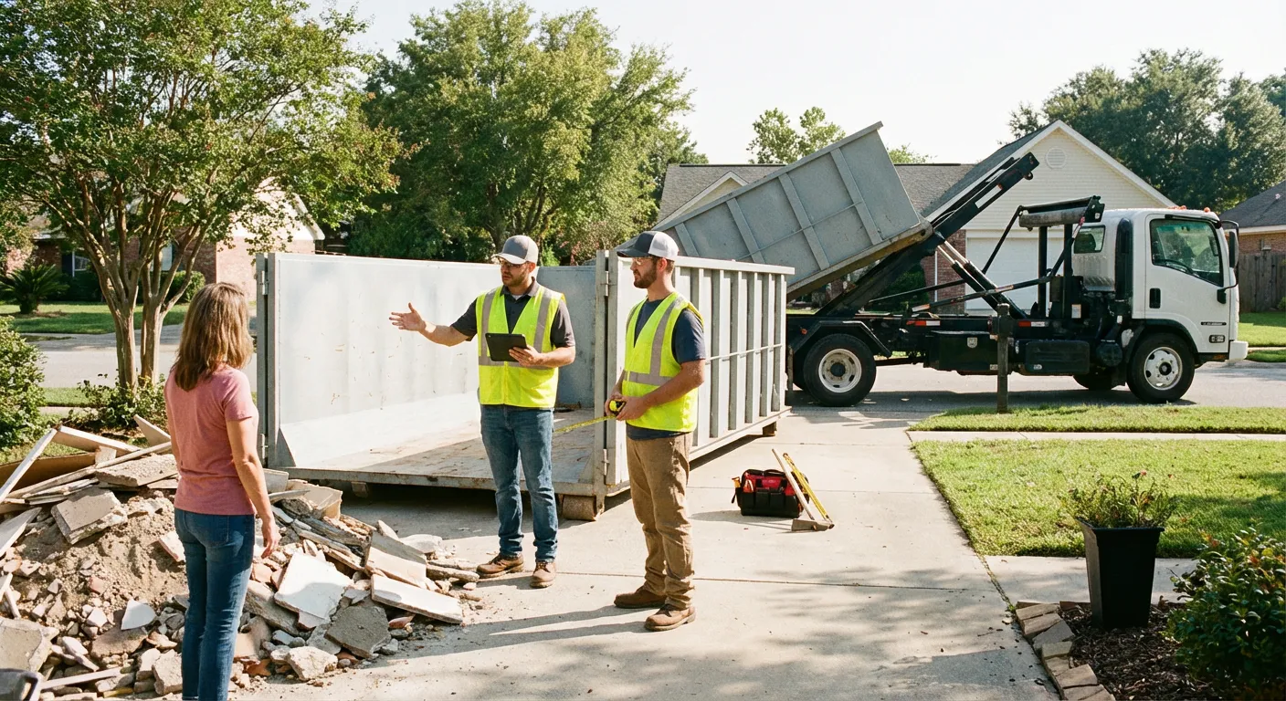 Interurban Dumpster Co. dumpster delivery truck in Richardson, TX